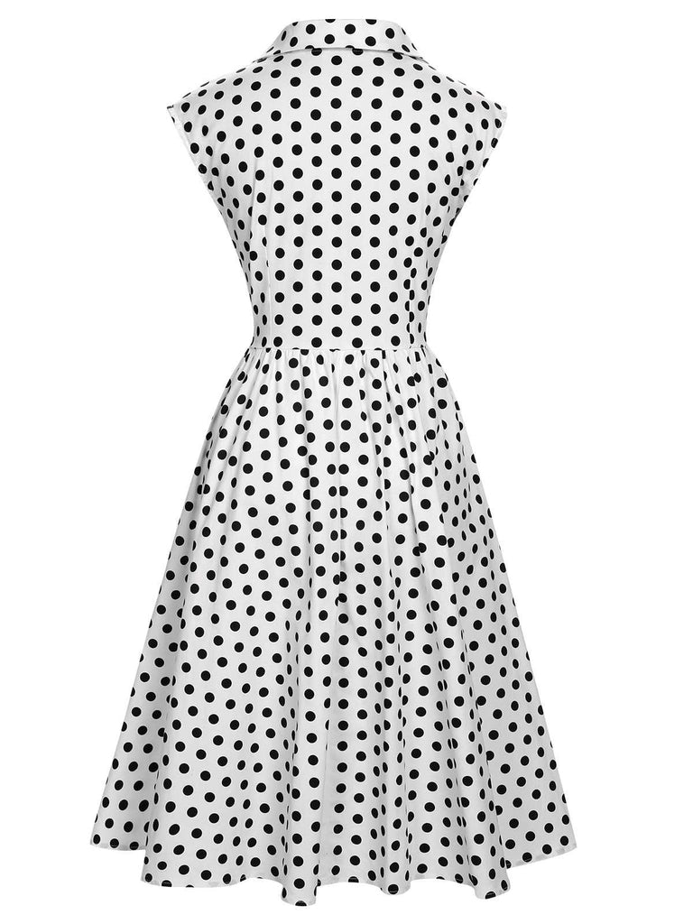 1950er Revers Polka Dots Ärmelloses Kleid