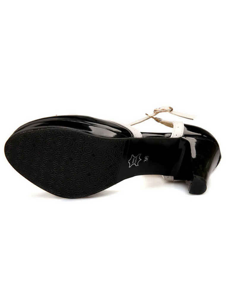 Schwarz Retro Bogen Dekor Hoher Absatz Schuhe