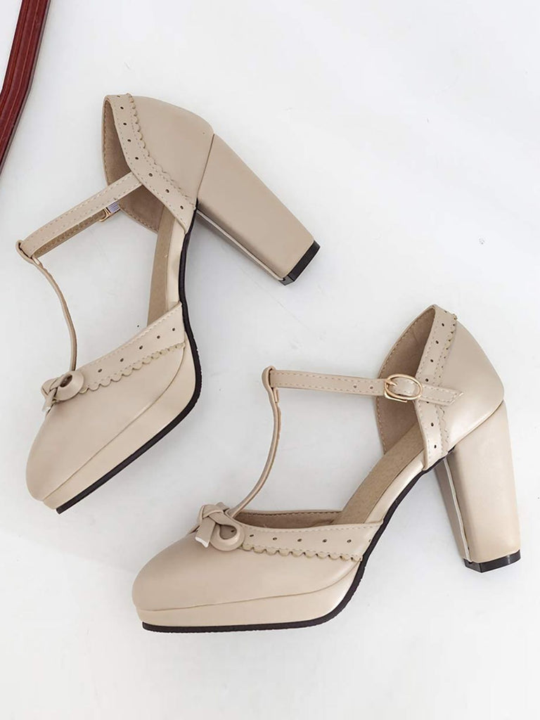 Hellblau Retro Bogen T-Gurt Hoher Absatz Schuhe