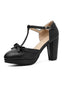 Schwarz Retro Bogen T-Gurt Hoher Absatz Schuhe