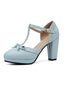 Hellblau Retro Bogen T-Gurt Hoher Absatz Schuhe