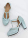 Hellblau Retro Bogen T-Gurt Hoher Absatz Schuhe