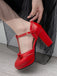 Hellblau Retro Bogen T-Gurt Hoher Absatz Schuhe