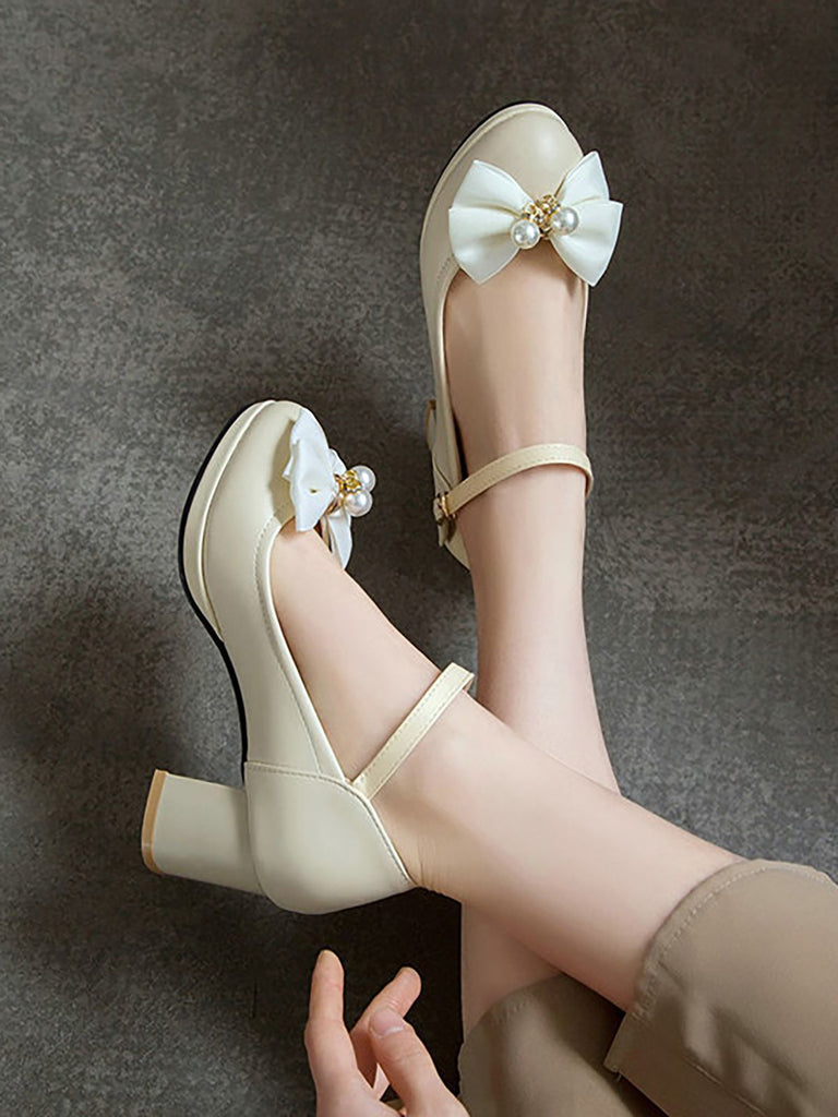 VINTAGE BOW PERLEN HOHE ABSATZ SCHUHE