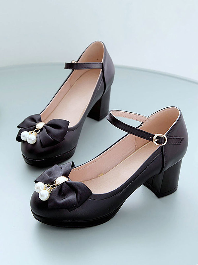 VINTAGE BOW PERLEN HOHE ABSATZ SCHUHE