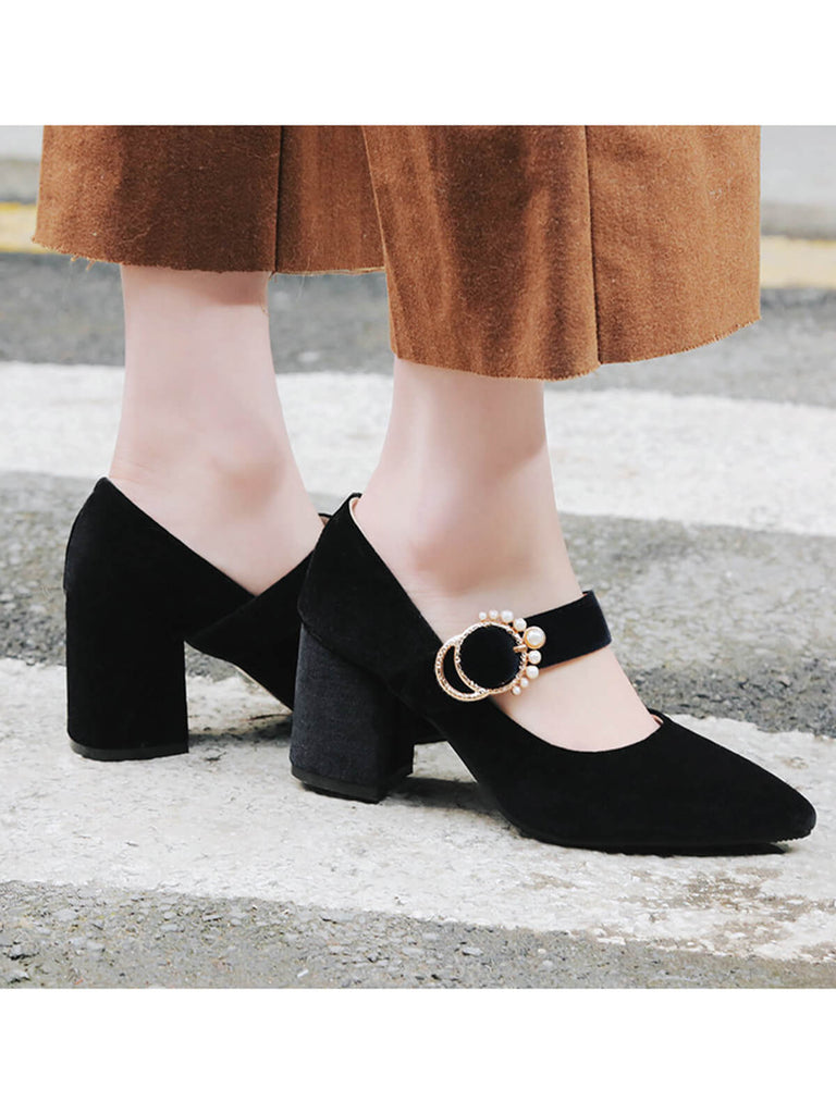 VELVET MARY JANE HIGH HEEL SCHUHE MIT SCHNALLENBLOCK