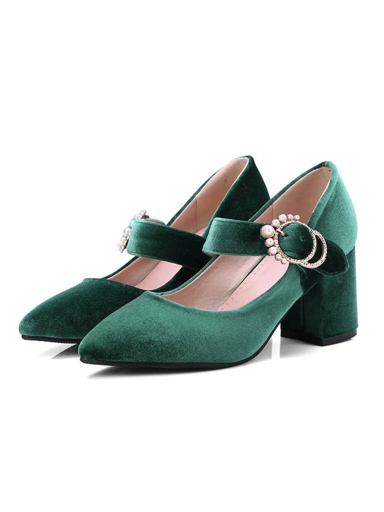 VELVET MARY JANE HIGH HEEL SCHUHE MIT SCHNALLENBLOCK