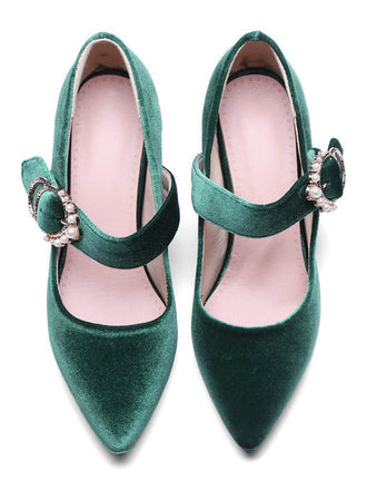 Grün VELVET MARY JANE HIGH HEEL SCHUHE MIT SCHNALLENBLOCK
