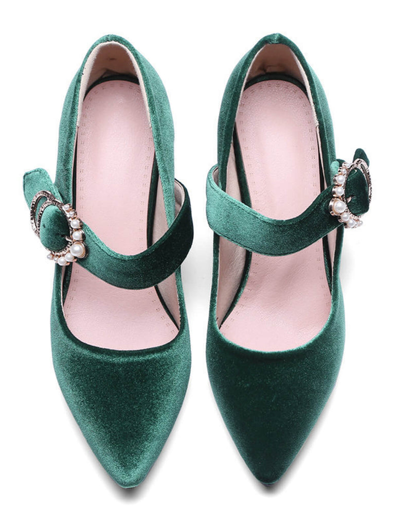 VELVET MARY JANE HIGH HEEL SCHUHE MIT SCHNALLENBLOCK