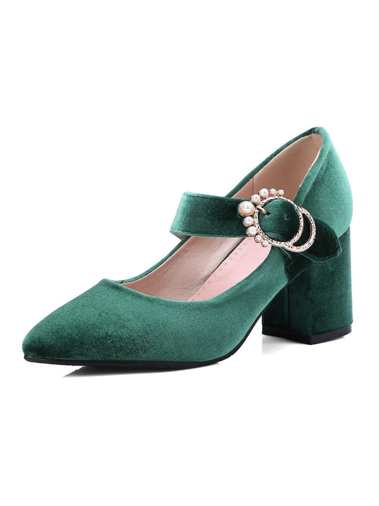 VELVET MARY JANE HIGH HEEL SCHUHE MIT SCHNALLENBLOCK