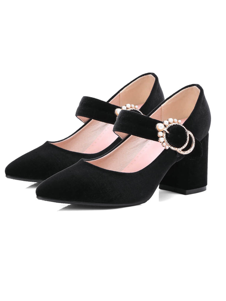 VELVET MARY JANE HIGH HEEL SCHUHE MIT SCHNALLENBLOCK