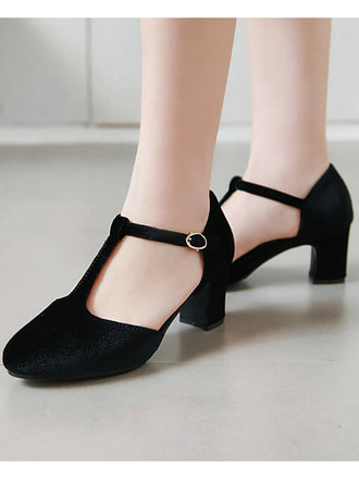 Schwarz Retro T-Gurt Mary Jane Hoher Absatz Schuhe