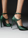 Dunkelgrün Satin Doppelschnalle Gürtel Hoher Absatz Schuhe
