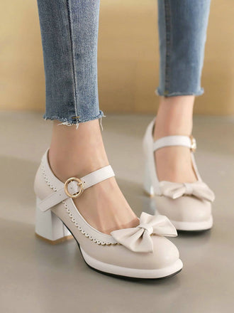 BOWKNOT CHUNKY HEELS MARY JANE SCHUHE