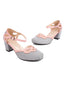 High Heel Schuhe mit Streifen und Tupfen und Schnalle