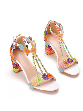 Perlenblume  Handgestickt Hochhackige Sandalen