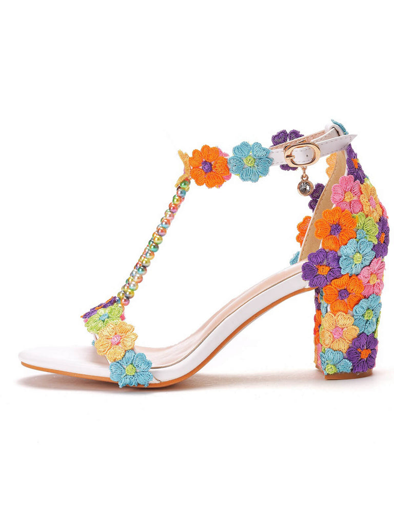 Perlenblume  Handgestickt Hochhackige Sandalen