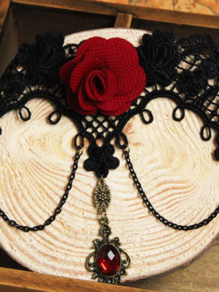 Halloween Gothic 3D Rose Blume Spitze Halskette