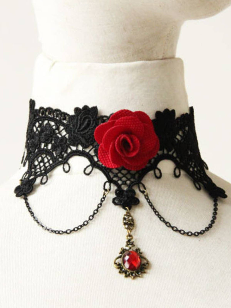 Halloween Gothic 3D Rose Blume Spitze Halskette