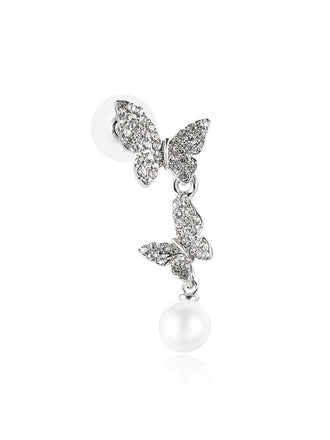 Butterfly Diamond Pearl Asymmetrische Ohrringe
