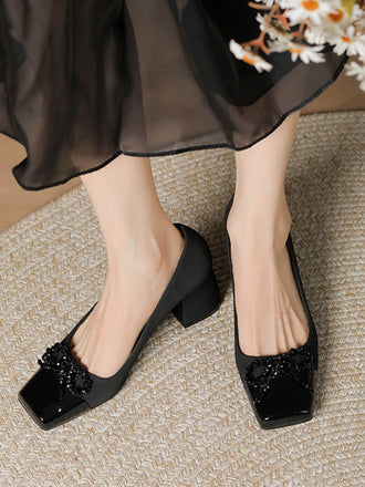 Quadratische Zehe Bowknot Spleißen High Heel Schuhe