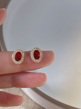 Rot Vintage Ovale Kristall Diamant Ohrringe