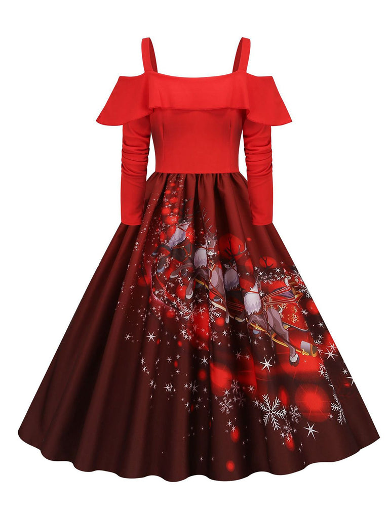 Weihnachten 1950er Hosenträger Rüsche Langarm Kleid