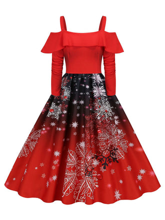 Weihnachten 1950er Hosenträger Rüsche Langarm Kleid