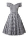 1950ER SCHWARZ PLAID SCHUTERFREI V-AUSSCHNITT SWING KLEID