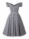 1950ER SCHWARZ PLAID SCHUTERFREI V-AUSSCHNITT SWING KLEID