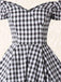 1950ER SCHWARZ PLAID SCHUTERFREI V-AUSSCHNITT SWING KLEID