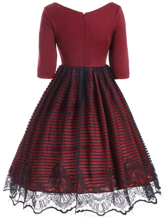 1950ER SPITZEN PATCHWORK V-AUSSCHNITT KLEID