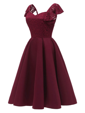 1950ER WEINROT SOLIDE SATIN SWING KLEID