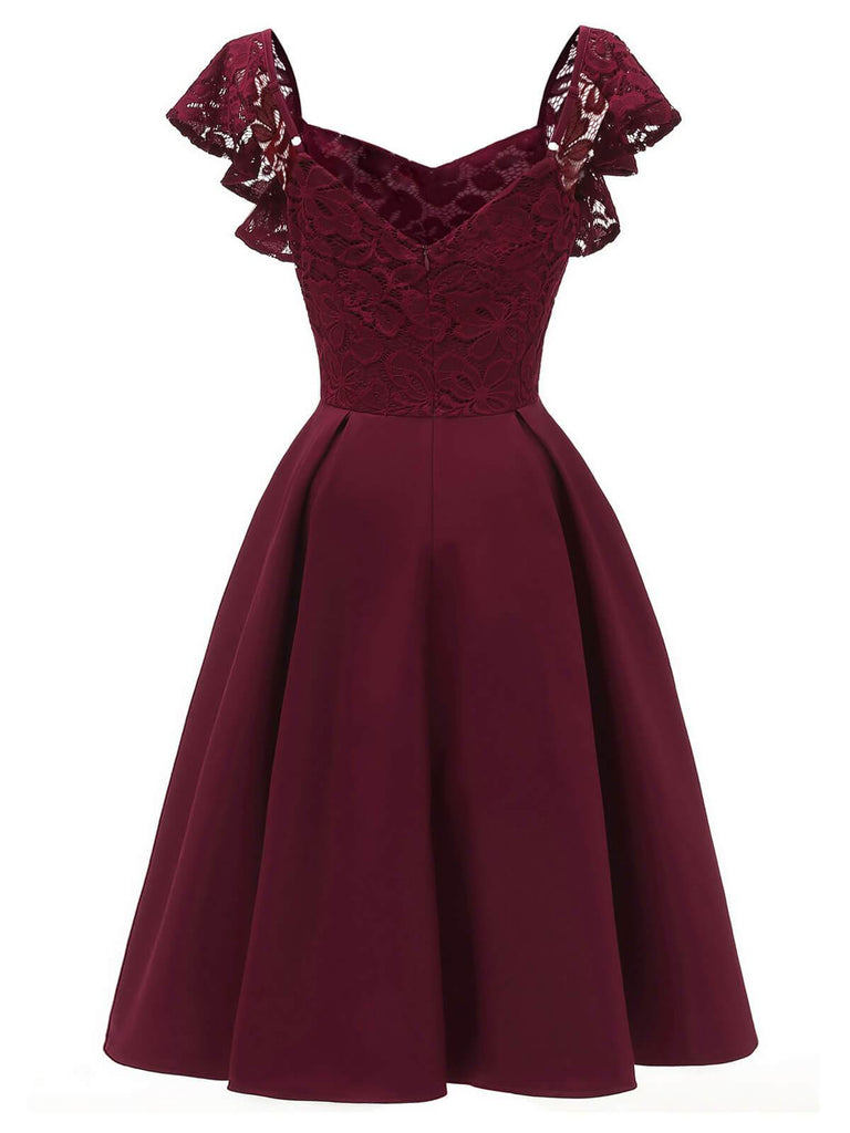 1950ER WEINROT SOLIDE SATIN SWING KLEID