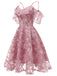 1950ER SPITZE SCHULTER RÜSCHEN BLUMEN KLEID