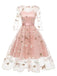 1950ER STICKEREI BLUMEN 3/4 ÄRMEL SWING KLEID