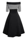 1950ER STREIFEN SCHULTERFREI PATCHWORK SWING KLEID