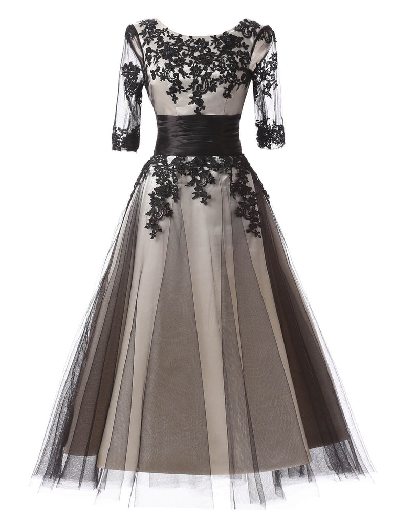 SCHWARZ 1950ER SPITZE HOHE TAILLE KLEID