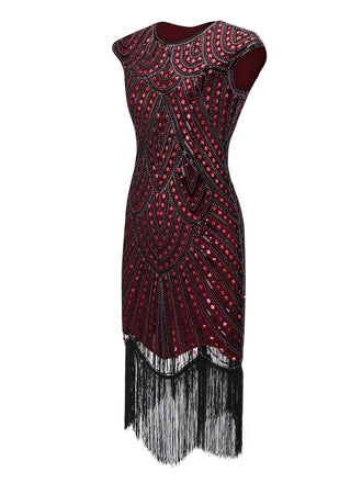 WEINROT 1920ER VINTAGE PAILLETTEN FRANSEN KLEID