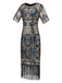 SCHWARZ 1920ER HALBE ÄRMEL PAILLETTEN FRANSEN KLEID