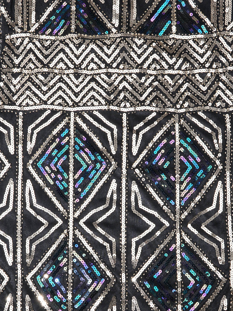 SCHWARZ 1920ER HALBE ÄRMEL PAILLETTEN FRANSEN KLEID