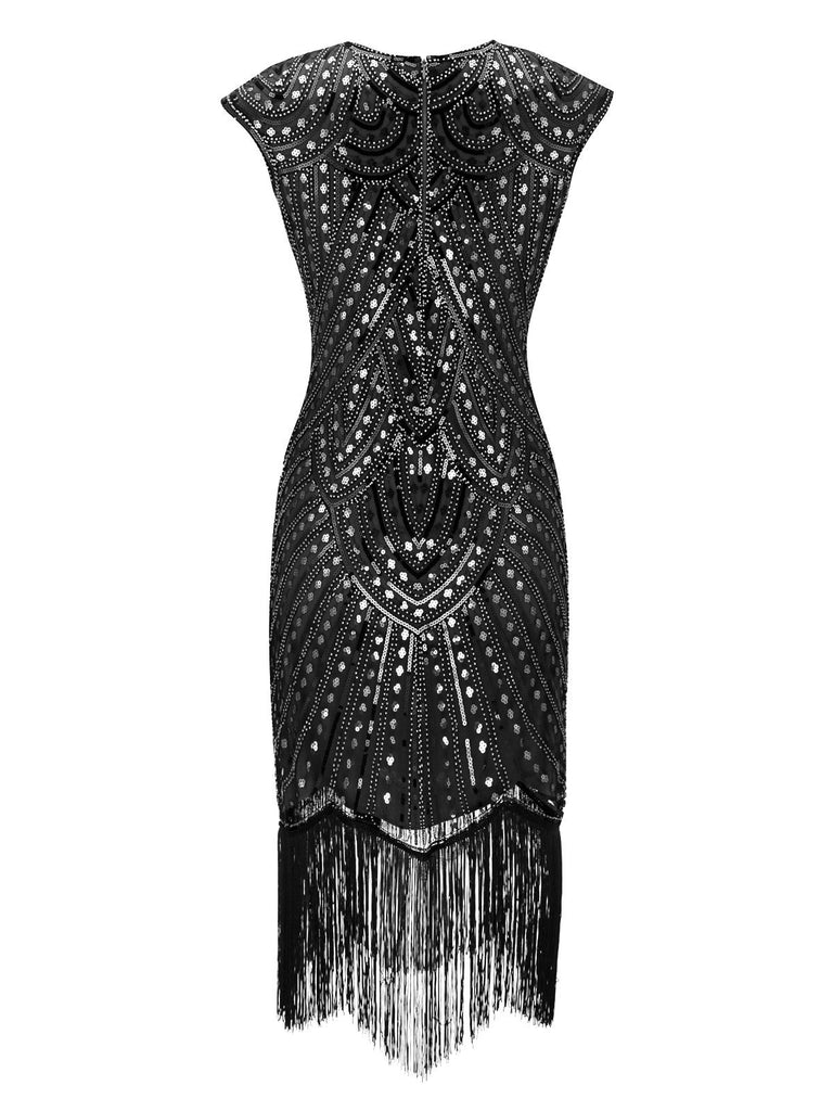HELLGRAU 1920ER PAILLETTEN FRANSEN FLAPPER KLEID