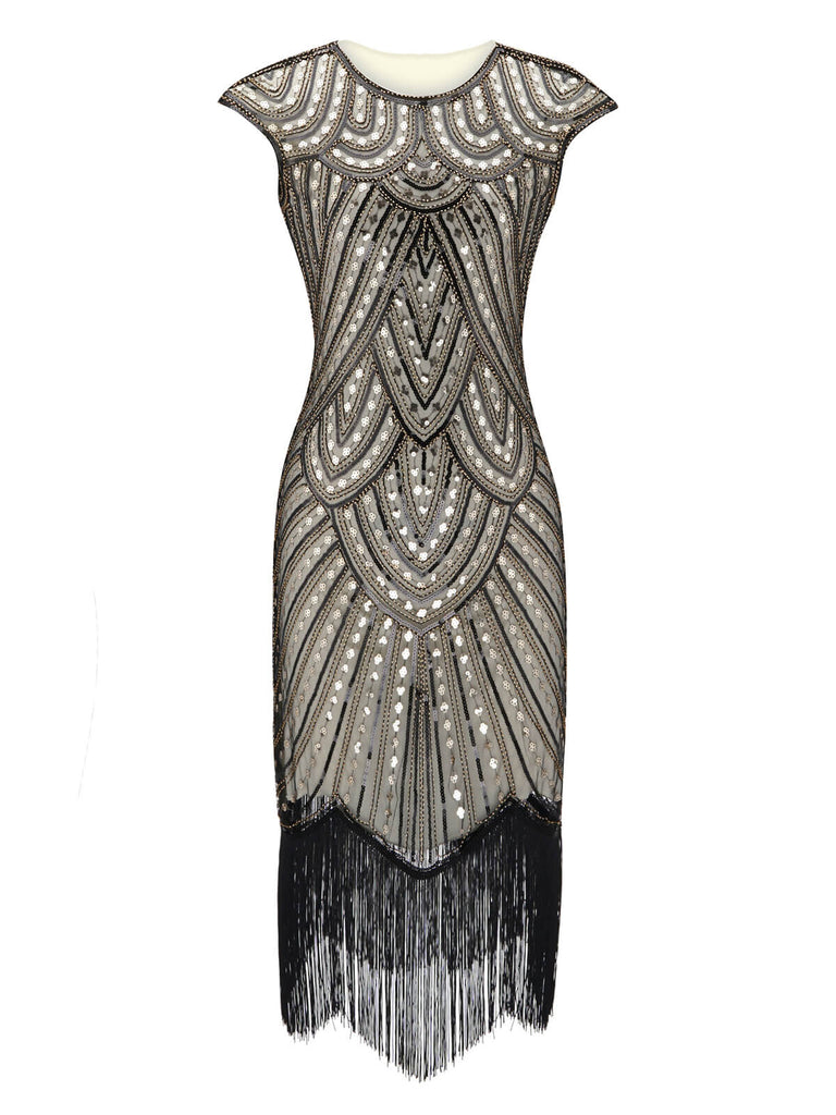 HELLGRAU 1920ER PAILLETTEN FRANSEN FLAPPER KLEID