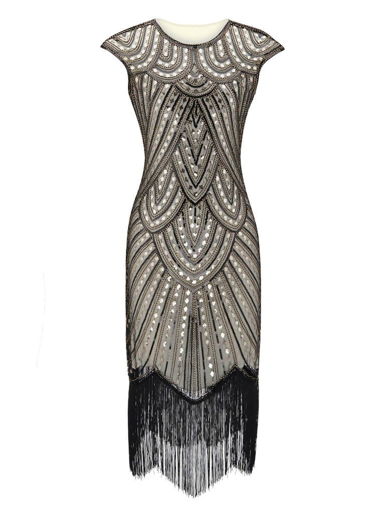 HELLGRAU 1920ER PAILLETTEN FRANSEN FLAPPER KLEID