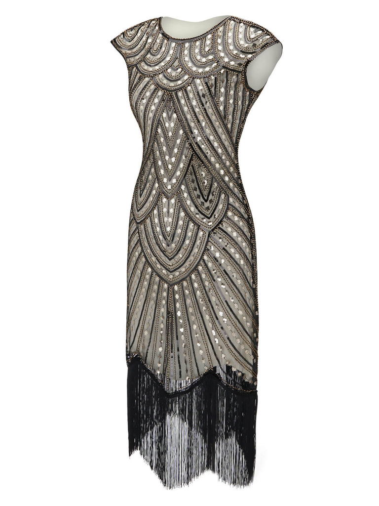 HELLGRAU 1920ER PAILLETTEN FRANSEN FLAPPER KLEID