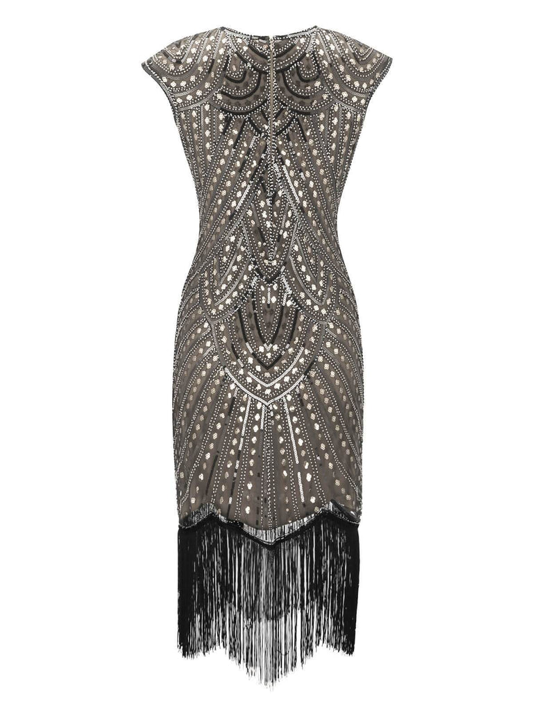 HELLGRAU 1920ER PAILLETTEN FRANSEN FLAPPER KLEID