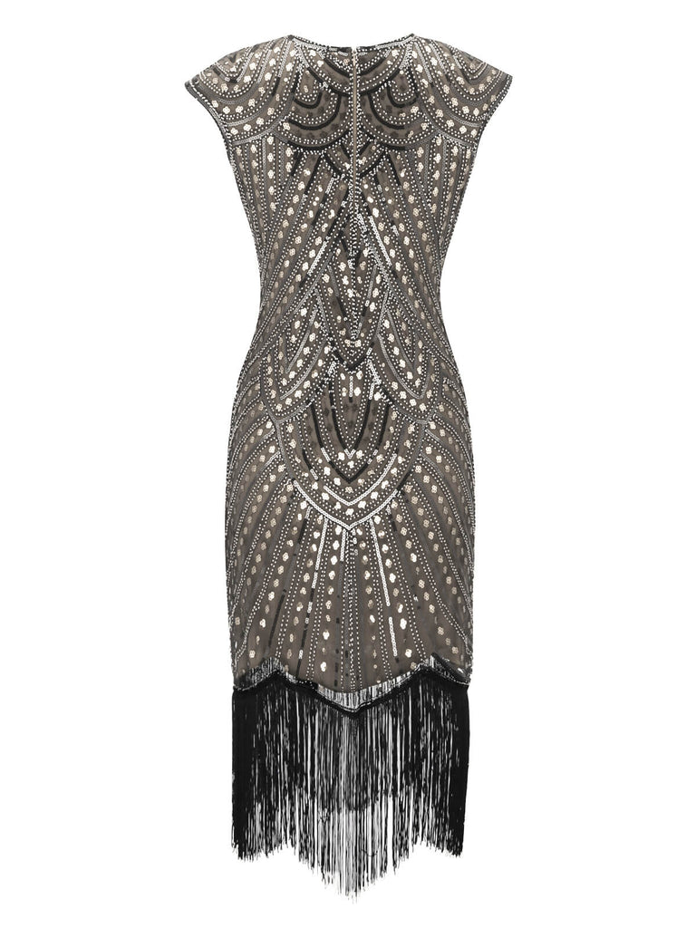 HELLGRAU 1920ER PAILLETTEN FRANSEN FLAPPER KLEID
