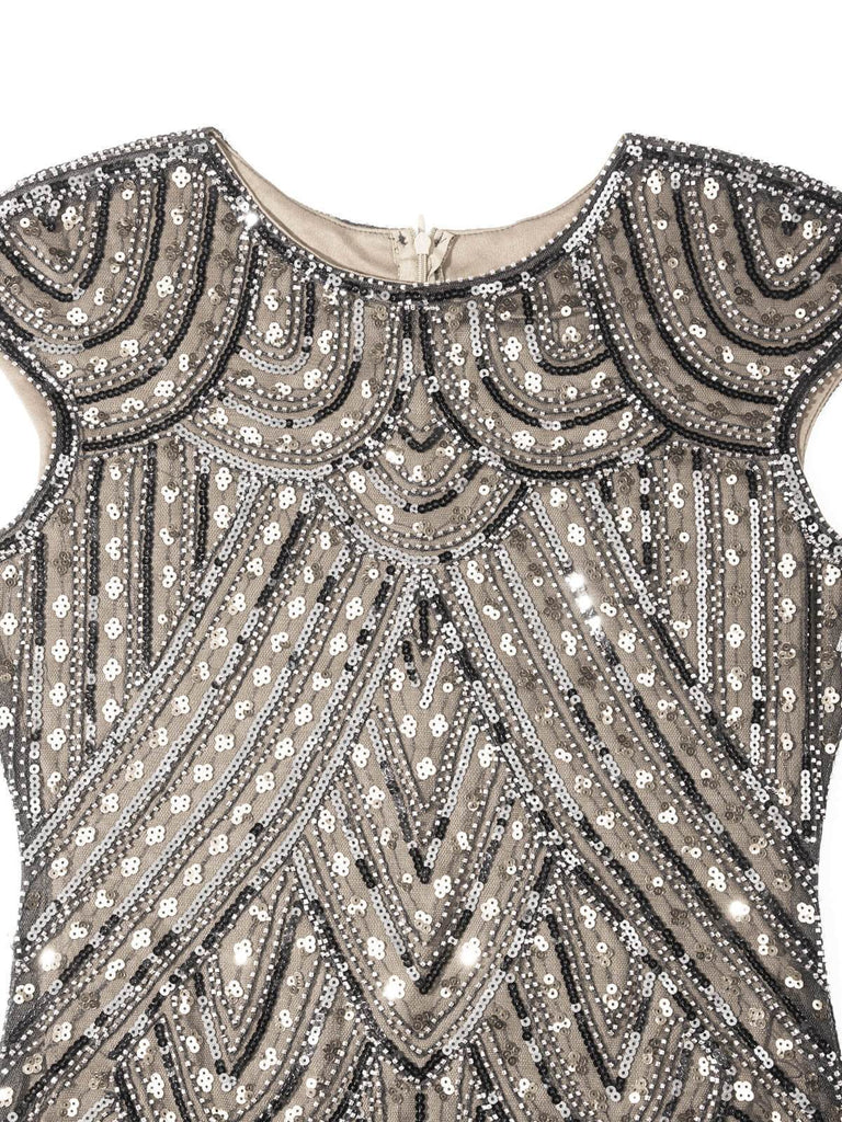 HELLGRAU 1920ER PAILLETTEN FRANSEN FLAPPER KLEID
