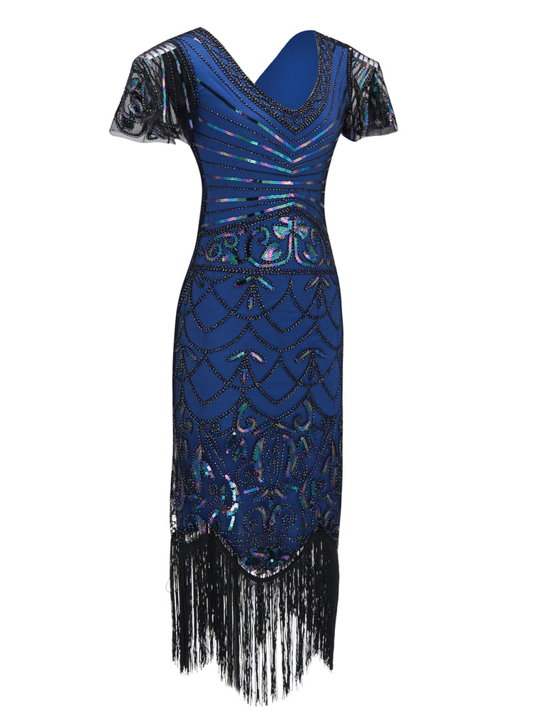 BLAU 1920ER VINTAGE FRANSEN FLAPPER KLEID