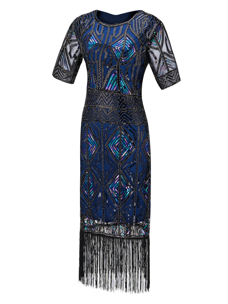 WEINROT 1920ER HALBE ÄRMEL PAILLETTEN FRANSEN KLEID